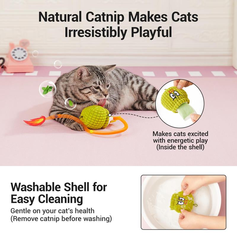 Potaroma Interactive Cat Toy with Motion Sensor, Chirping Sound & Catnip – Funny Grenade Design with Mesh Tail, Rechargeable Smart Rolling Ball for Bored Indoor Kittens & Adult Cats 3 Inches