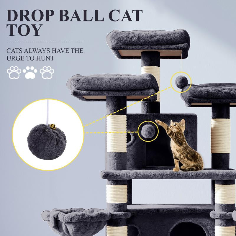 Allewie 68 Inches Cat Tree/Cat Tree House and Towers for Large Cat/Cat Climbing Tree with Cat Condo/Cat Tree Scratching Post/Multi-Level Large Cat Tree/Beige/Pink/Light Grey/Smoky Grey/Leopard Print#Tiktokshopbacktoschool