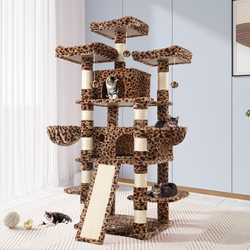Allewie 68 Inches Cat Tree/Cat Tree House and Towers for Large Cat/Cat Climbing Tree with Cat Condo/Cat Tree Scratching Post/Multi-Level Large Cat Tree/Beige/Pink/Light Grey/Smoky Grey/Leopard Print#Tiktokshopbacktoschool
