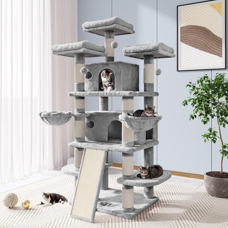 Allewie 68 Inches Cat Tree/Cat Tree House and Towers for Large Cat/Cat Climbing Tree with Cat Condo/Cat Tree Scratching Post/Multi-Level Large Cat Tree/Beige/Pink/Light Grey/Smoky Grey/Leopard Print#Tiktokshopbacktoschool