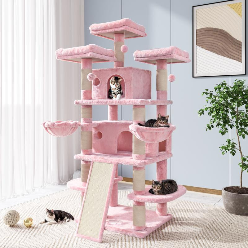 Allewie 68 Inches Cat Tree/Cat Tree House and Towers for Large Cat/Cat Climbing Tree with Cat Condo/Cat Tree Scratching Post/Multi-Level Large Cat Tree/Beige/Pink/Light Grey/Smoky Grey/Leopard Print#Tiktokshopbacktoschool