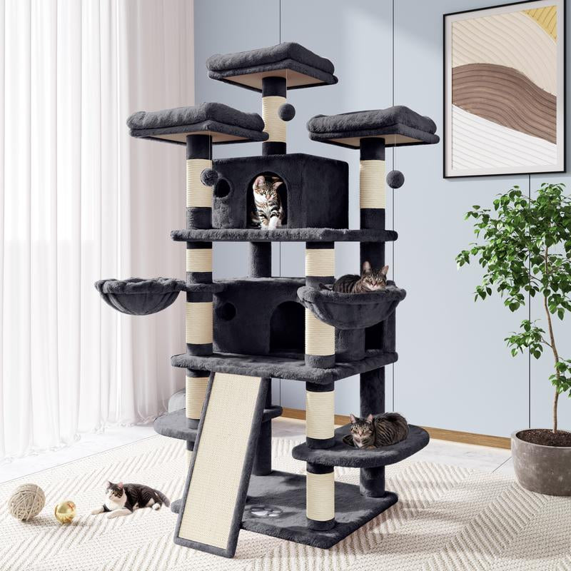 Allewie 68 Inches Cat Tree/Cat Tree House and Towers for Large Cat/Cat Climbing Tree with Cat Condo/Cat Tree Scratching Post/Multi-Level Large Cat Tree/Beige/Pink/Light Grey/Smoky Grey/Leopard Print#Tiktokshopbacktoschool