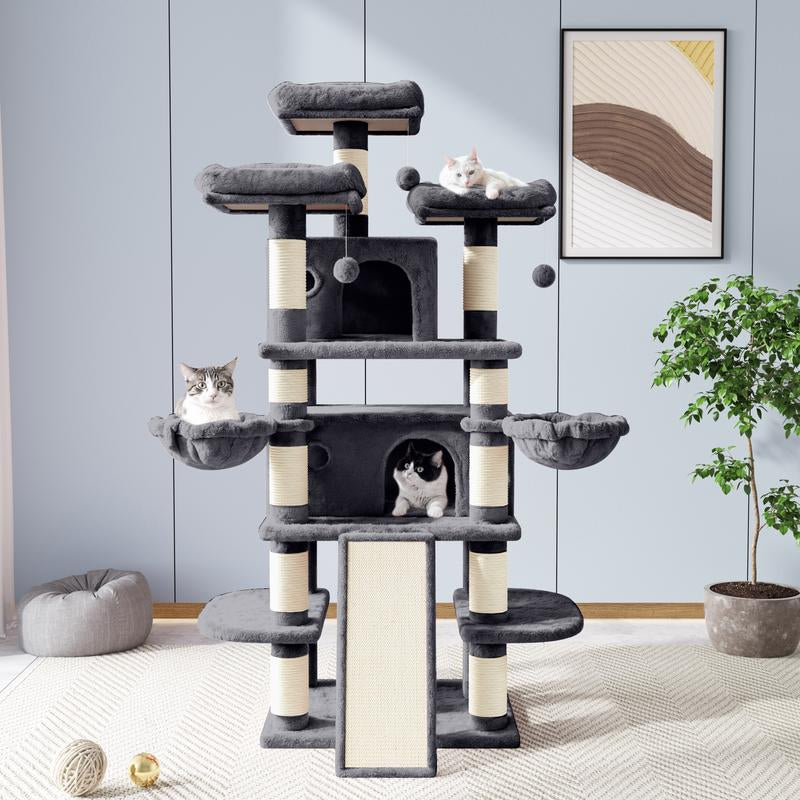 Allewie 68 Inches Cat Tree/Cat Tree House and Towers for Large Cat/Cat Climbing Tree with Cat Condo/Cat Tree Scratching Post/Multi-Level Large Cat Tree/Beige/Pink/Light Grey/Smoky Grey/Leopard Print#Tiktokshopbacktoschool