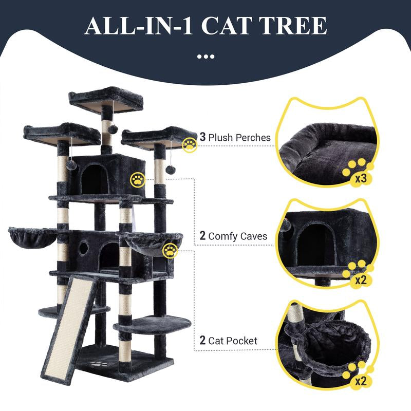 Allewie 68 Inches Cat Tree/Cat Tree House and Towers for Large Cat/Cat Climbing Tree with Cat Condo/Cat Tree Scratching Post/Multi-Level Large Cat Tree/Beige/Pink/Light Grey/Smoky Grey/Leopard Print#Tiktokshopbacktoschool