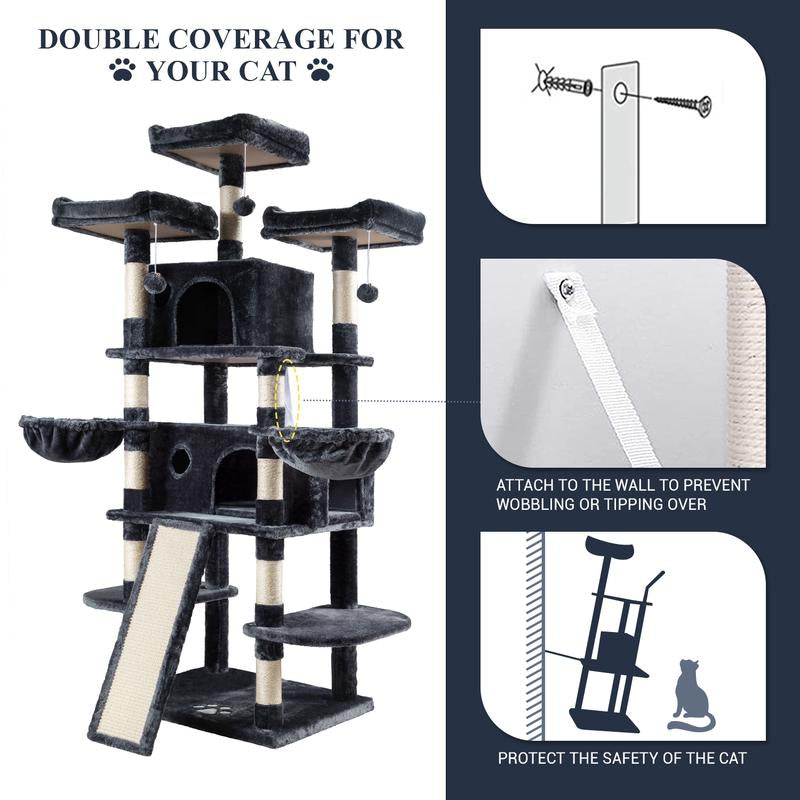Allewie 68 Inches Cat Tree/Cat Tree House and Towers for Large Cat/Cat Climbing Tree with Cat Condo/Cat Tree Scratching Post/Multi-Level Large Cat Tree/Beige/Pink/Light Grey/Smoky Grey/Leopard Print#Tiktokshopbacktoschool