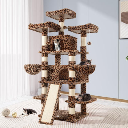 Allewie 68 Inches Cat Tree/Cat Tree House and Towers for Large Cat/Cat Climbing Tree with Cat Condo/Cat Tree Scratching Post/Multi-Level Large Cat Tree/Beige/Pink/Light Grey/Smoky Grey/Leopard Print#Tiktokshopbacktoschool