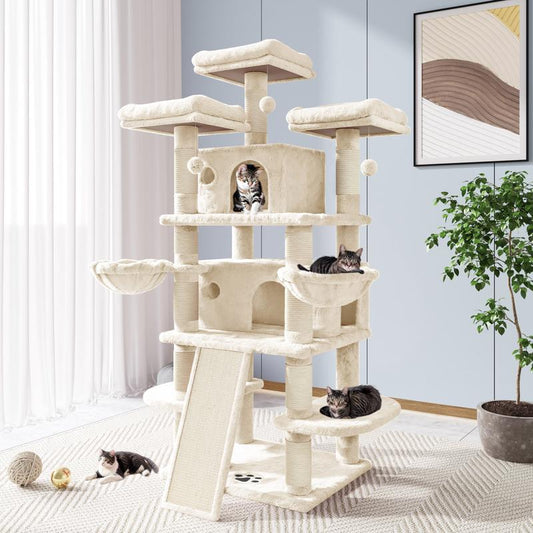 Allewie 68 Inches Cat Tree/Cat Tree House and Towers for Large Cat/Cat Climbing Tree with Cat Condo/Cat Tree Scratching Post/Multi-Level Large Cat Tree/Beige/Pink/Light Grey/Smoky Grey/Leopard Print#Tiktokshopbacktoschool