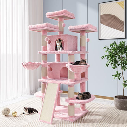 Allewie 68 Inches Cat Tree/Cat Tree House and Towers for Large Cat/Cat Climbing Tree with Cat Condo/Cat Tree Scratching Post/Multi-Level Large Cat Tree/Beige/Pink/Light Grey/Smoky Grey/Leopard Print#Tiktokshopbacktoschool