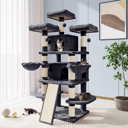 Allewie 68 Inches Cat Tree/Cat Tree House and Towers for Large Cat/Cat Climbing Tree with Cat Condo/Cat Tree Scratching Post/Multi-Level Large Cat Tree/Beige/Pink/Light Grey/Smoky Grey/Leopard Print#Tiktokshopbacktoschool