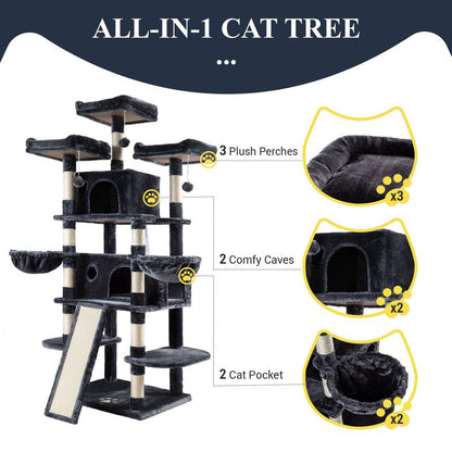 Allewie 68 Inches Cat Tree/Cat Tree House and Towers for Large Cat/Cat Climbing Tree with Cat Condo/Cat Tree Scratching Post/Multi-Level Large Cat Tree/Beige/Pink/Light Grey/Smoky Grey/Leopard Print#Tiktokshopbacktoschool