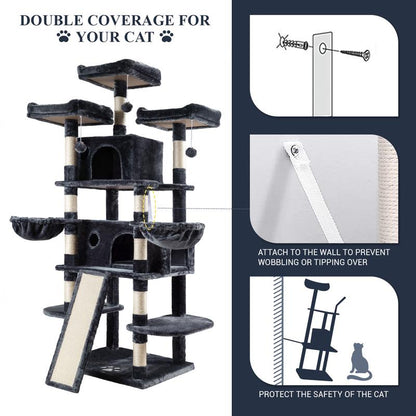 Allewie 68 Inches Cat Tree/Cat Tree House and Towers for Large Cat/Cat Climbing Tree with Cat Condo/Cat Tree Scratching Post/Multi-Level Large Cat Tree/Beige/Pink/Light Grey/Smoky Grey/Leopard Print#Tiktokshopbacktoschool